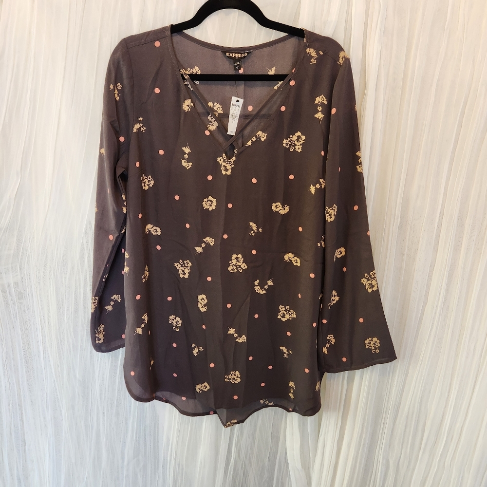 Express long sleeve loose grey top, size L.